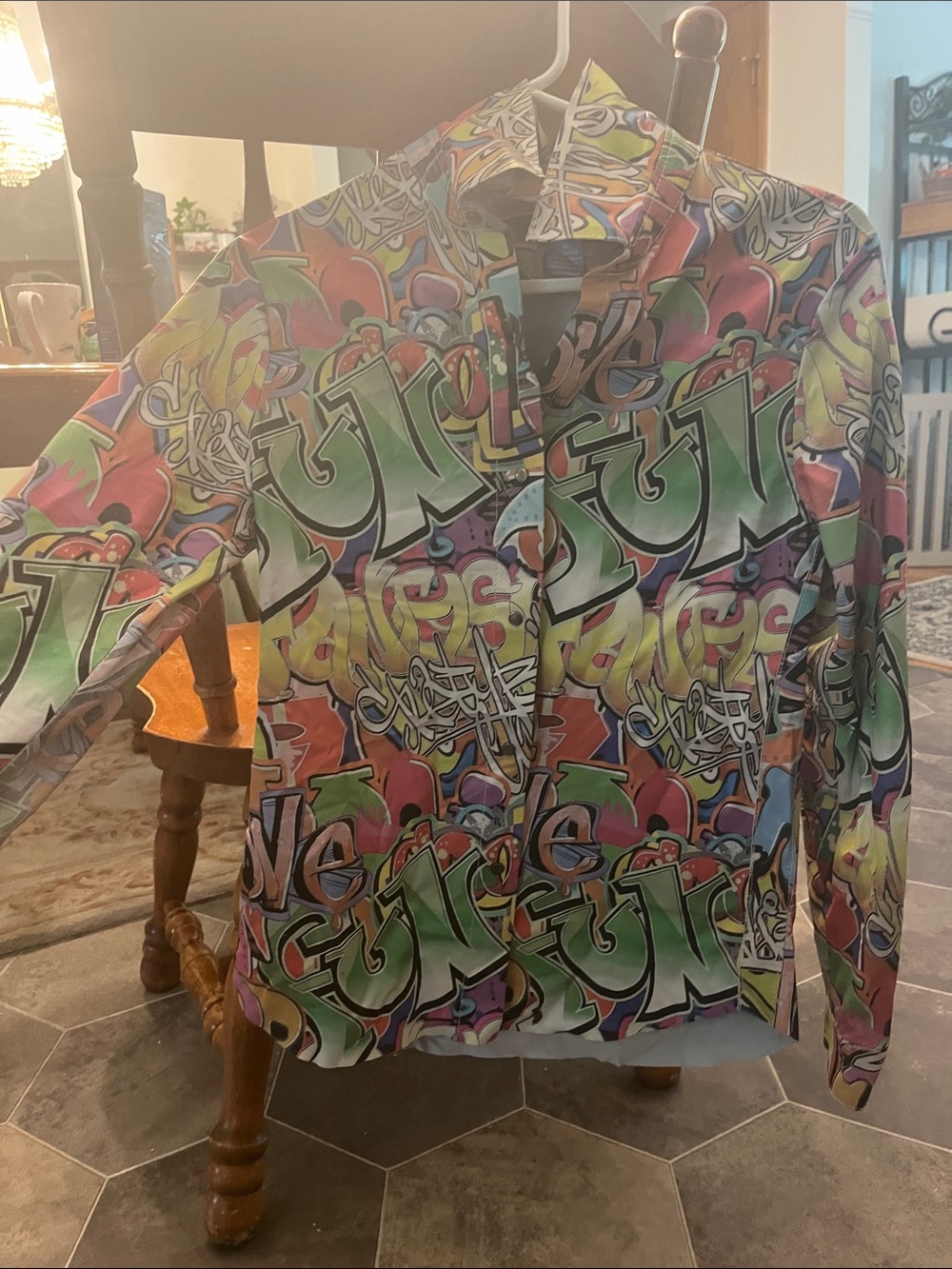 Women’s Multicolor Graffiti-Print Button-Down Shirt Jacket